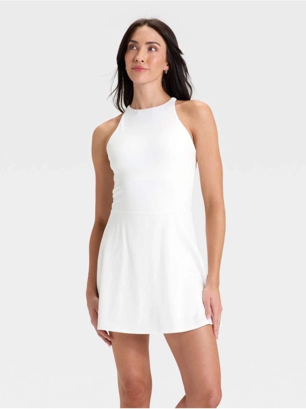 NWT- Women's Knit High Neck Halter Active Dress - All in Motion White L